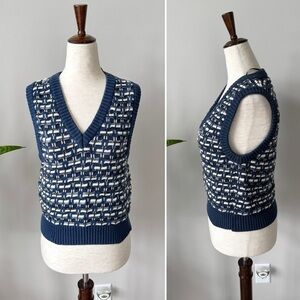 Mango Navy and White Knit Sweater Vest